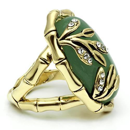 LO2609 - Gold Brass Ring with Semi-Precious Jade in Emerald LuxuryLifeWay Online Store