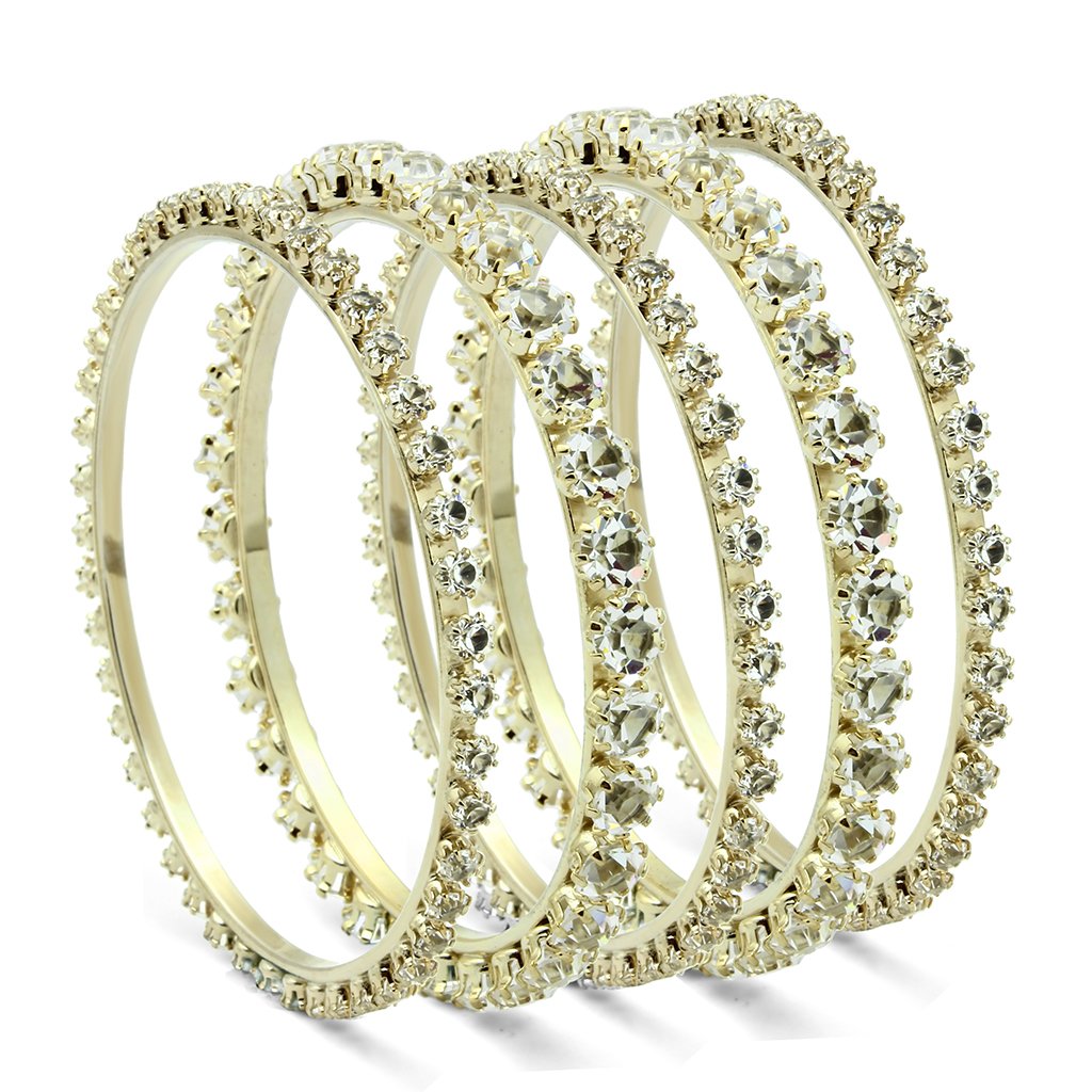 LO2617 - Gold Brass Bangle with Top Grade Crystal  in Clear LuxuryLifeWay Online Store