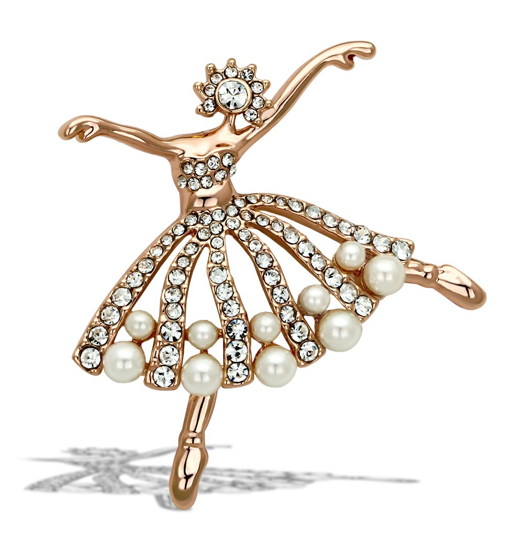 LO2802 - Flash Rose Gold White Metal Brooches with Synthetic Pearl in White LuxuryLifeWay Online Store