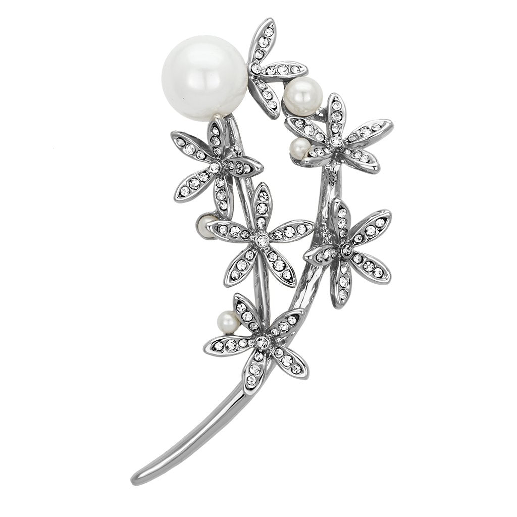 LO2834 - Flash Rose Gold White Metal Brooches with Synthetic Pearl in White LuxuryLifeWay Online Store