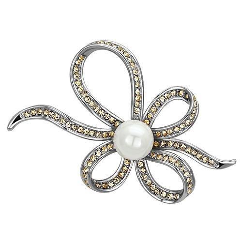 LO2840 - Imitation Rhodium White Metal Brooches with Synthetic Pearl in White LuxuryLifeWay Online Store