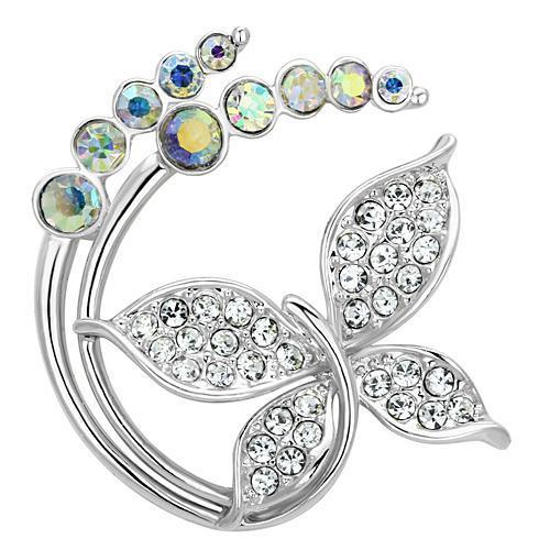LO2860 - Imitation Rhodium White Metal Brooches with Top Grade Crystal  in Aurora Borealis (Rainbow Effect) LuxuryLifeWay Online Store