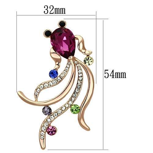 LO2905 - Flash Rose Gold White Metal Brooches with Synthetic Glass Bead in Fuchsia LuxuryLifeWay Online Store