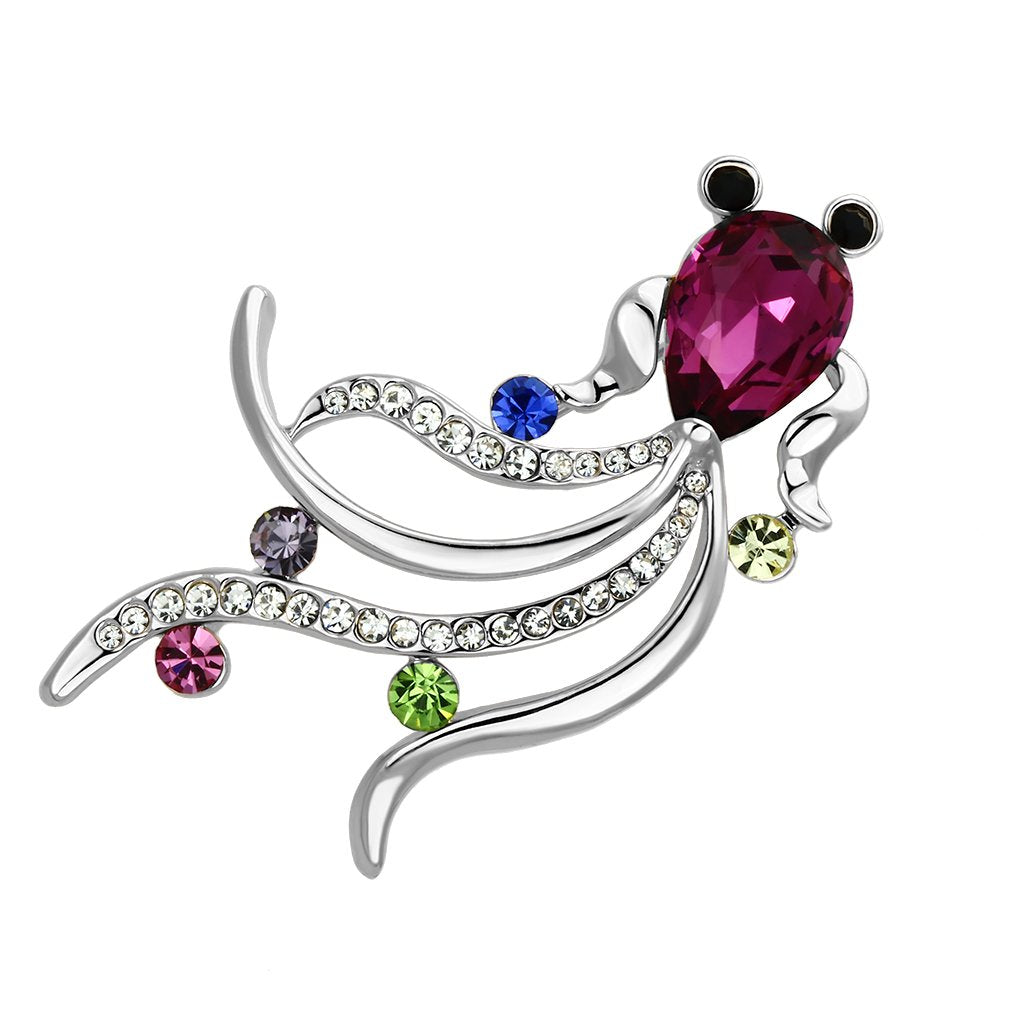 LO2905 - Flash Rose Gold White Metal Brooches with Synthetic Glass Bead in Fuchsia LuxuryLifeWay Online Store