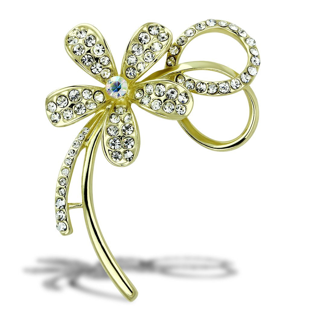 LO2924 - Flash Gold White Metal Brooches with Top Grade Crystal  in Clear LuxuryLifeWay Online Store