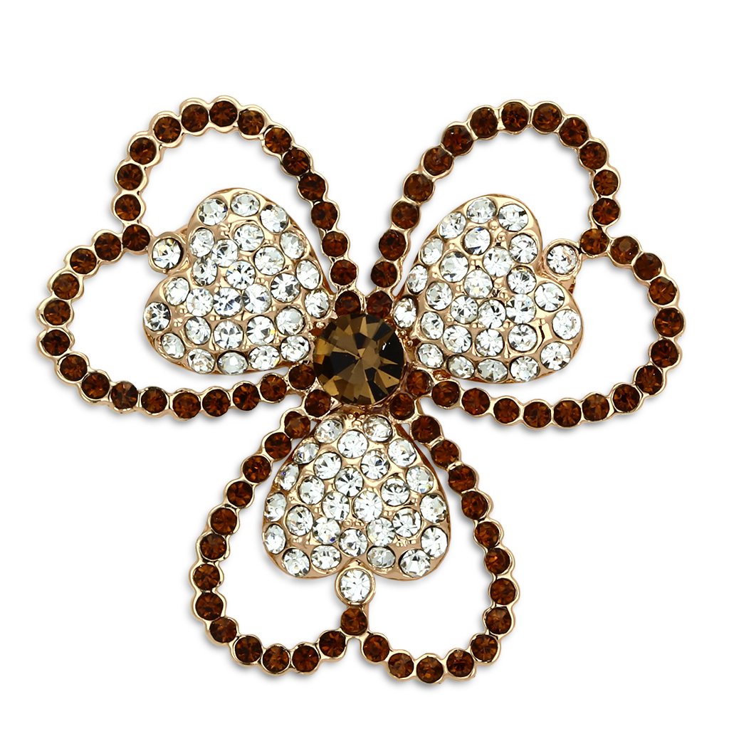 LO2925 - Flash Rose Gold White Metal Brooches with Top Grade Crystal  in Smoked Quartz LuxuryLifeWay Online Store