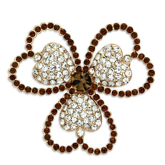 LO2925 - Flash Rose Gold White Metal Brooches with Top Grade Crystal  in Smoked Quartz LuxuryLifeWay Online Store