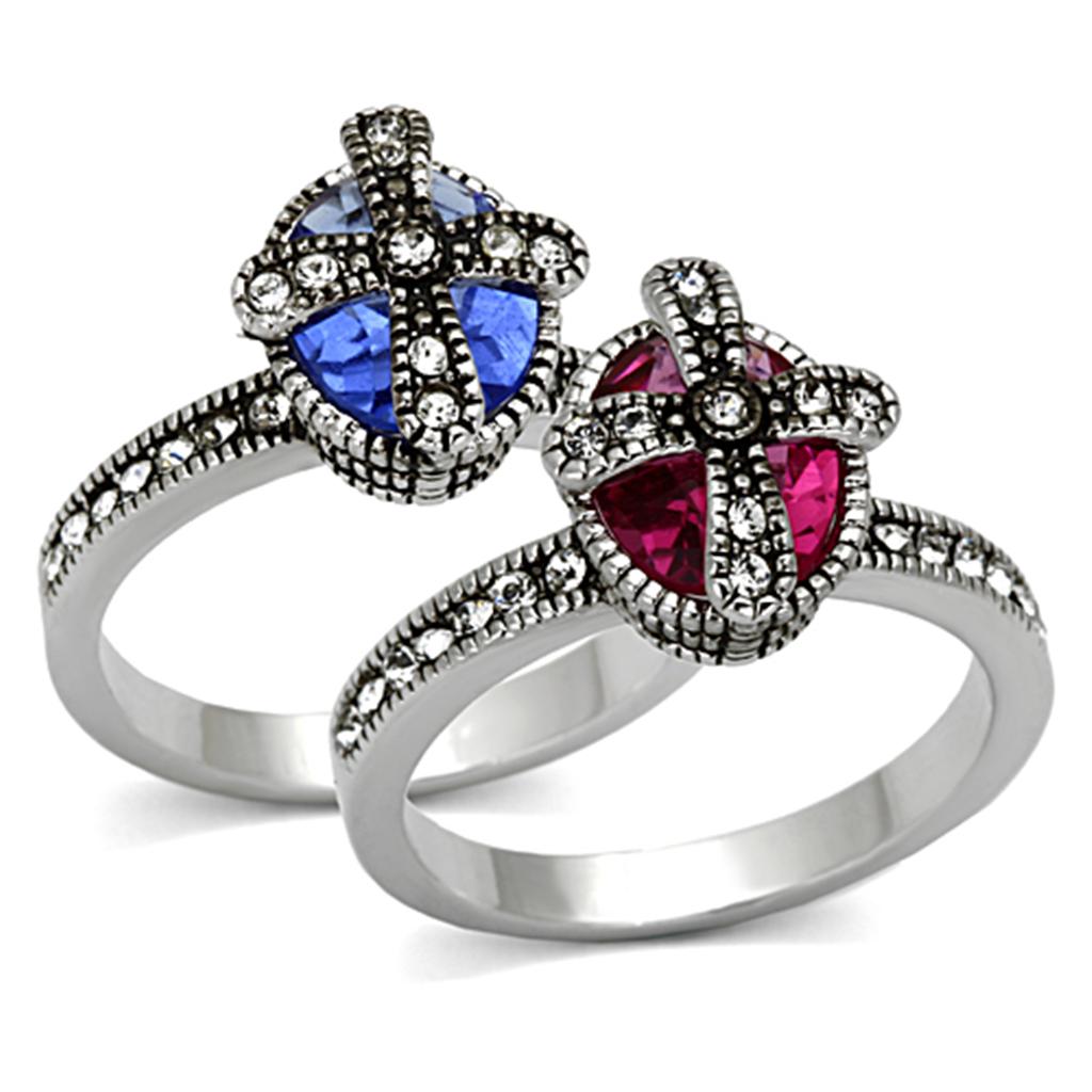 LO2997 - Rhodium Brass Ring with Synthetic Synthetic Glass in Multi Color LuxuryLifeWay Online Store