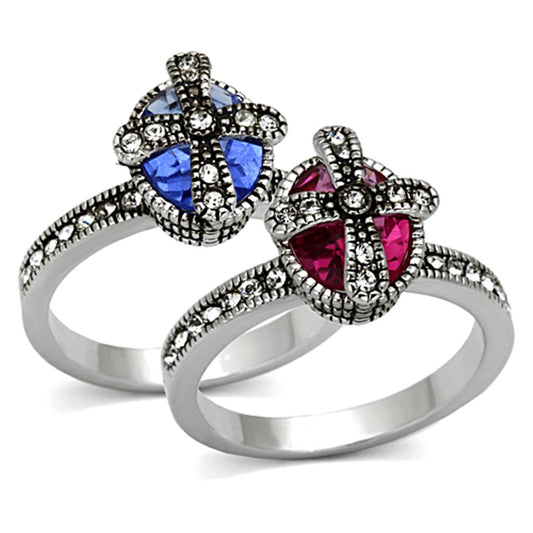 LO2997 - Rhodium Brass Ring with Synthetic Synthetic Glass in Multi Color LuxuryLifeWay Online Store