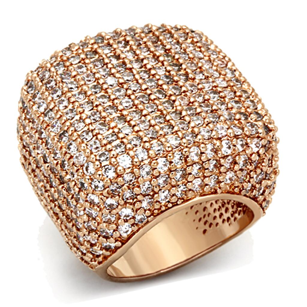 LO3038 - Rose Gold Brass Ring with AAA Grade CZ  in Clear LuxuryLifeWay Online Store