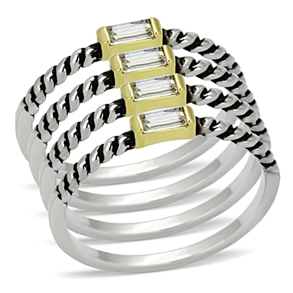 LO3060 - Reverse Two-Tone Brass Ring with Top Grade Crystal  in Clear LuxuryLifeWay Online Store