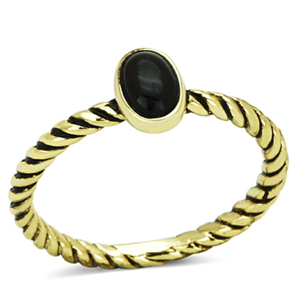 LO3063 - Gold Brass Ring with Synthetic Onyx in Jet LuxuryLifeWay Online Store