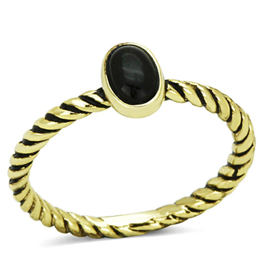 LO3063 - Gold Brass Ring with Synthetic Onyx in Jet LuxuryLifeWay Online Store