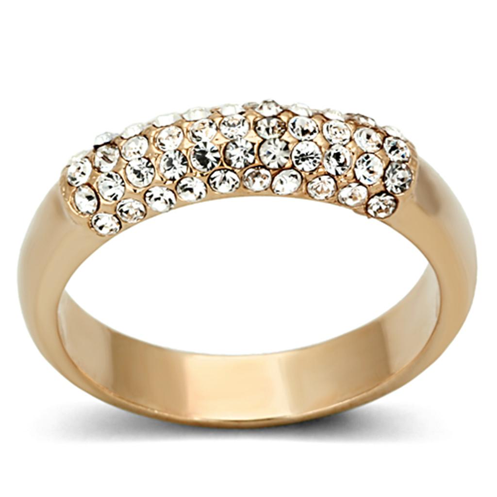 LO3069 - Rose Gold Brass Ring with Top Grade Crystal  in Clear LuxuryLifeWay Online Store
