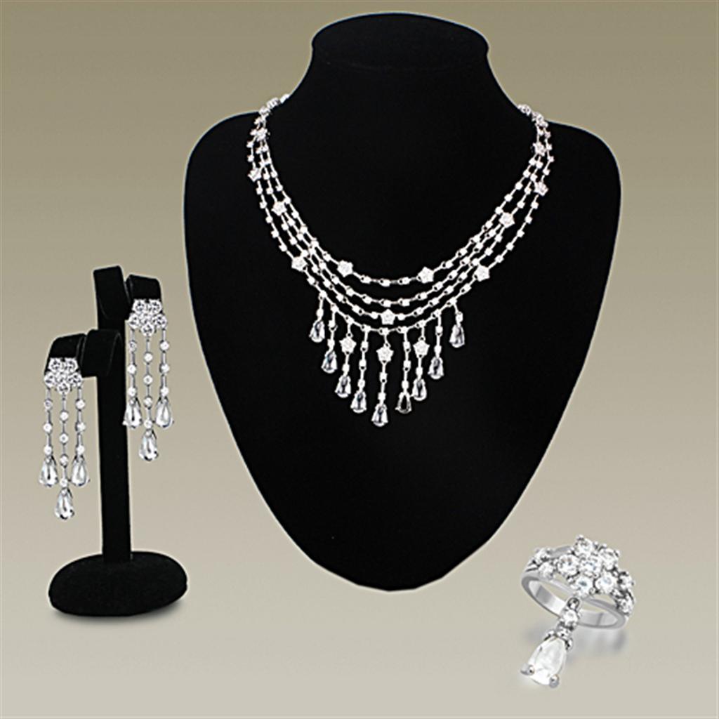 LO3076 - Rhodium Brass Jewelry Sets with AAA Grade CZ  in Clear LuxuryLifeWay Online Store