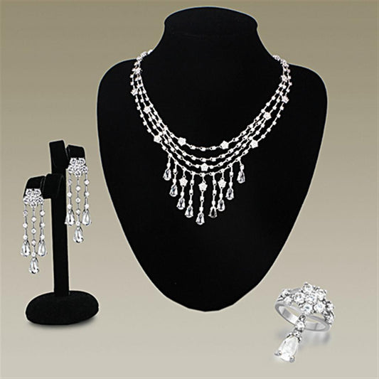 LO3076 - Rhodium Brass Jewelry Sets with AAA Grade CZ  in Clear LuxuryLifeWay Online Store