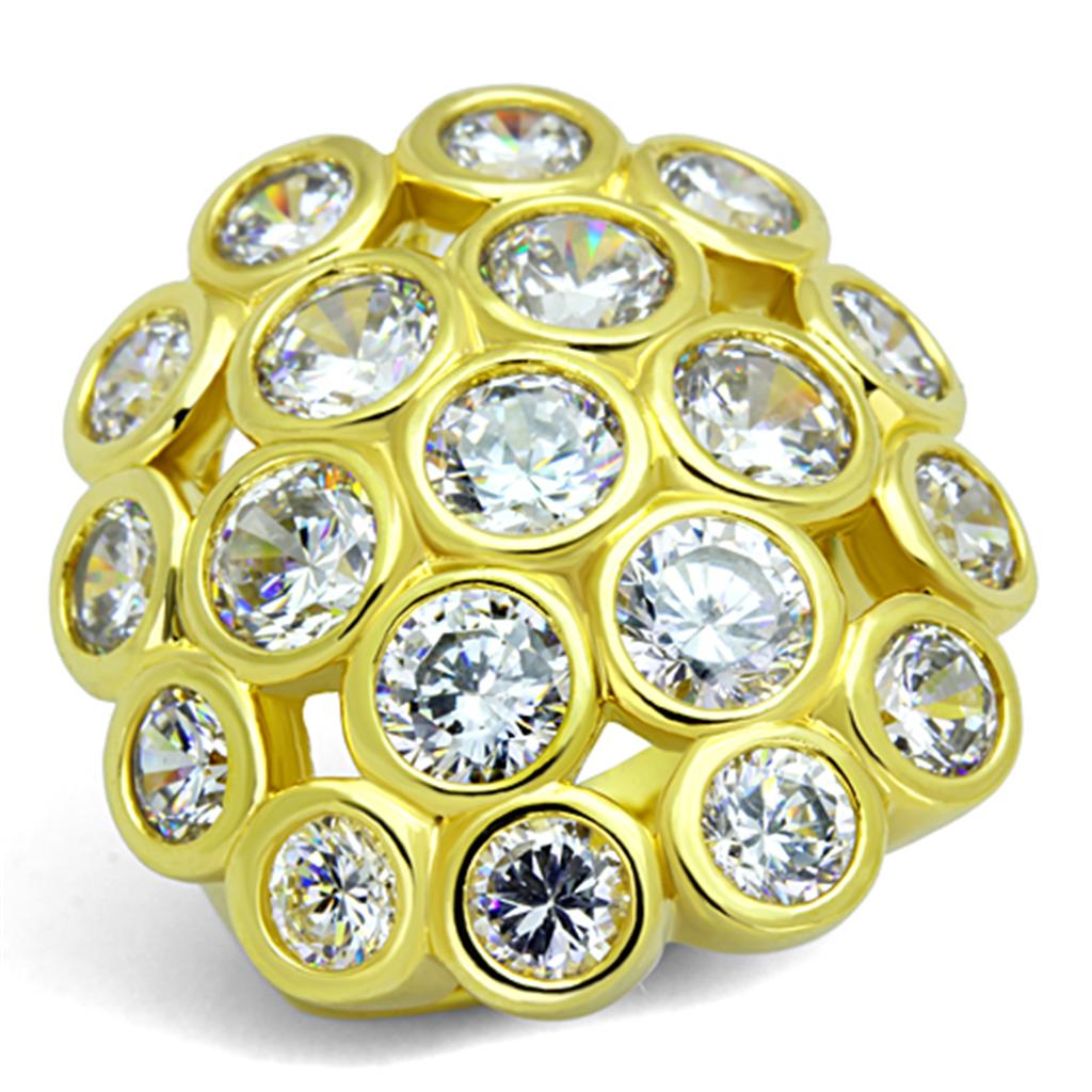 LO3250 - Gold Brass Ring with AAA Grade CZ  in Clear LuxuryLifeWay Online Store