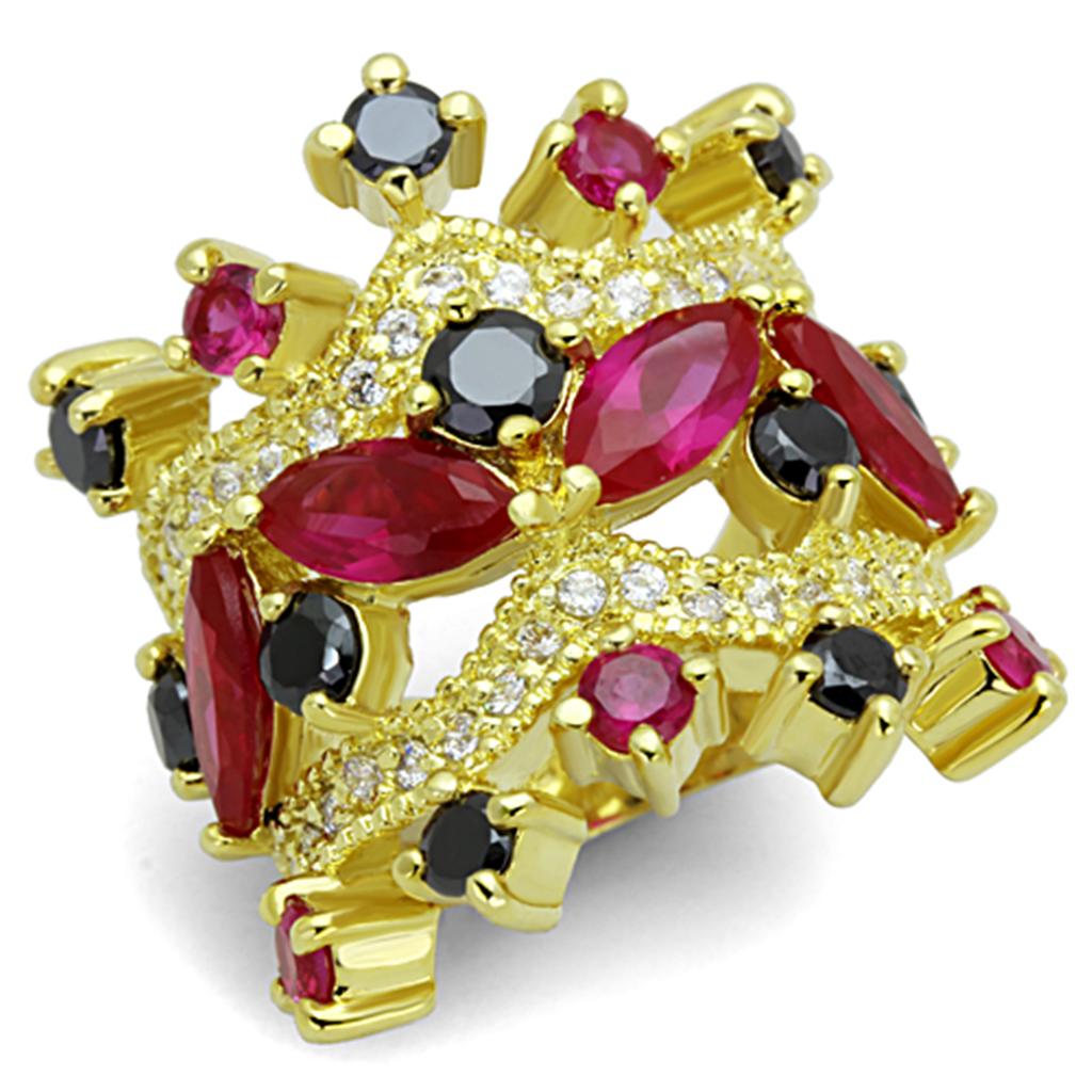 LO3252 - Gold Brass Ring with AAA Grade CZ  in Multi Color LuxuryLifeWay Online Store