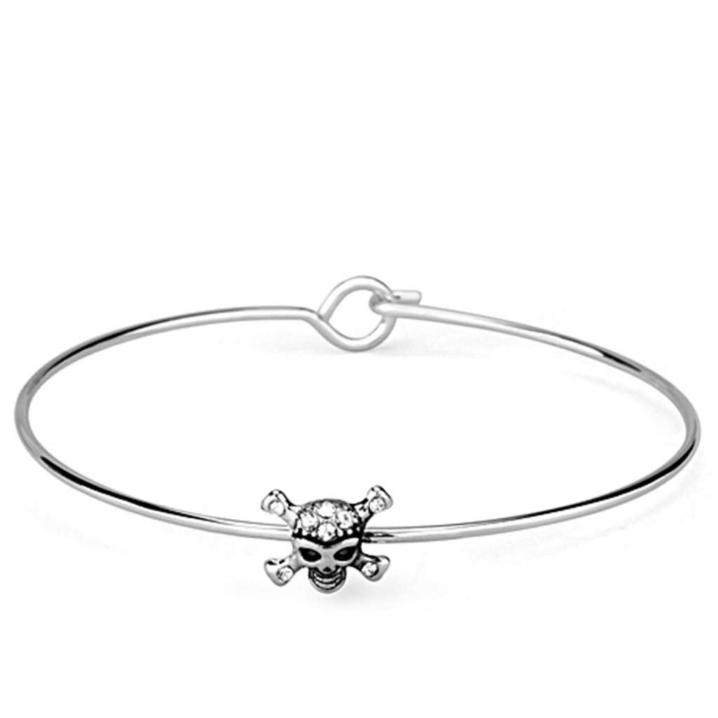 LO3267 - Rhodium Brass Bangle with Top Grade Crystal  in Clear LuxuryLifeWay Online Store