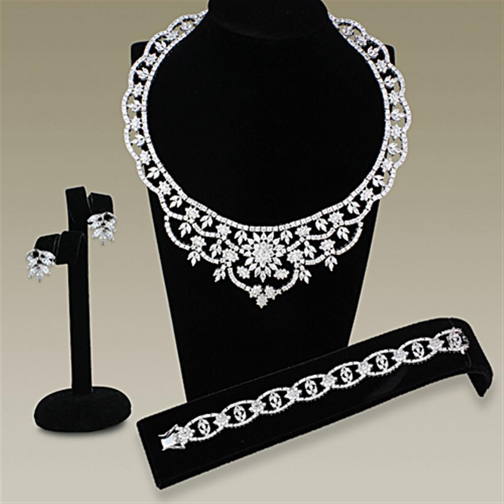 LO3291 - Rhodium Brass Jewelry Sets with AAA Grade CZ  in Clear LuxuryLifeWay Online Store