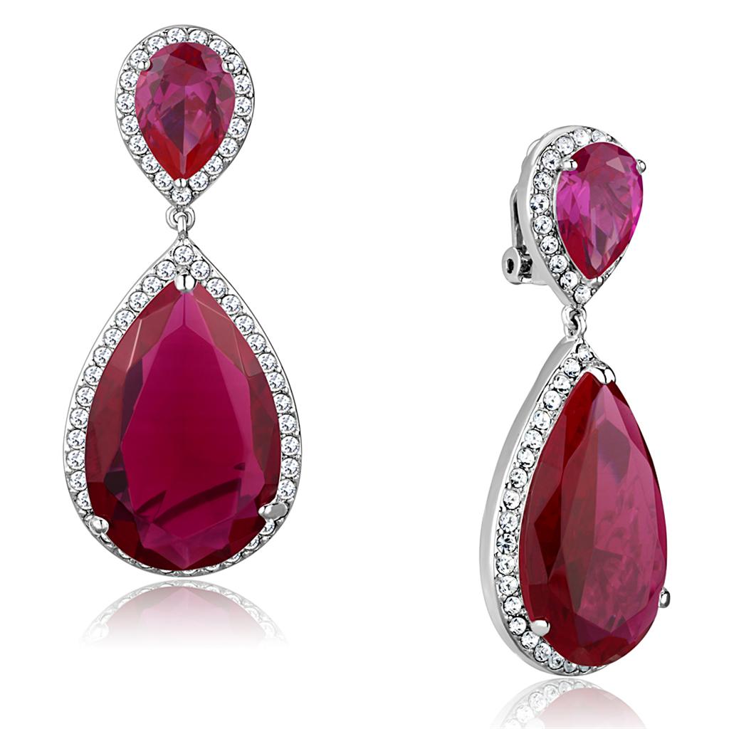 LO3296 - Rhodium Brass Earrings with AAA Grade CZ  in Ruby LuxuryLifeWay Online Store