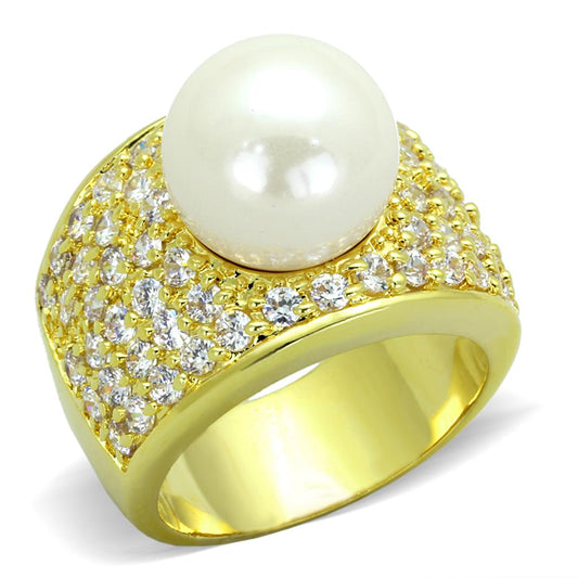 LO3385 - Gold Brass Ring with Synthetic Pearl in White LuxuryLifeWay Online Store