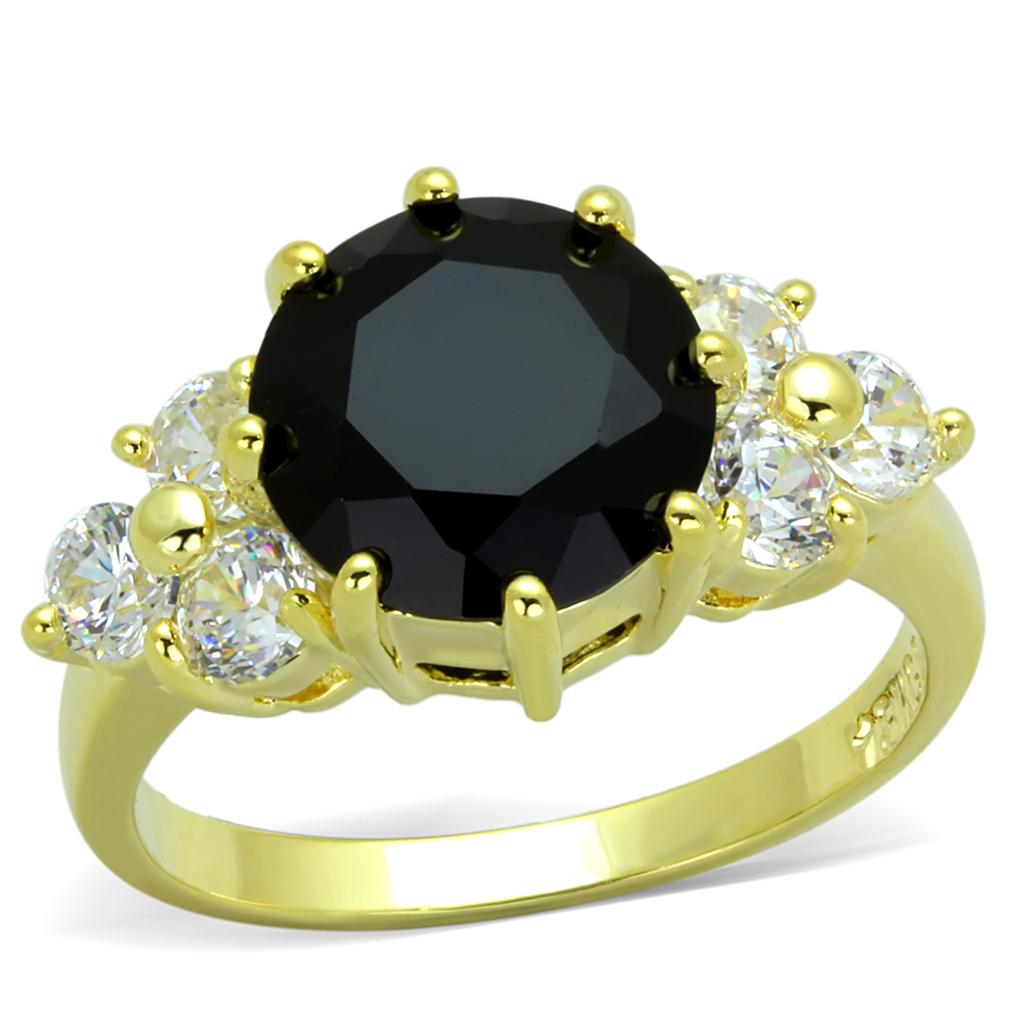 LO3386 - Gold Brass Ring with Synthetic Synthetic Glass in Jet LuxuryLifeWay Online Store