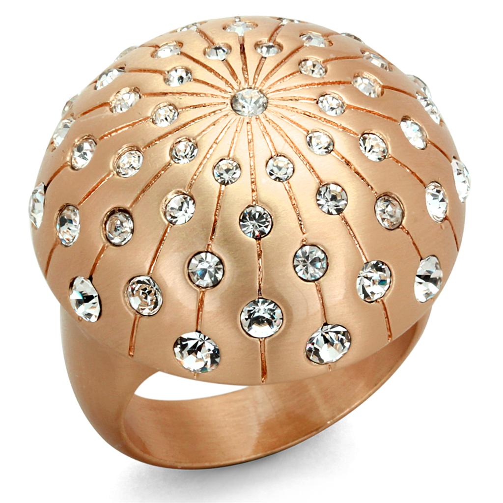 LO3514 - Rose Gold Brass Ring with Top Grade Crystal  in Clear LuxuryLifeWay Online Store