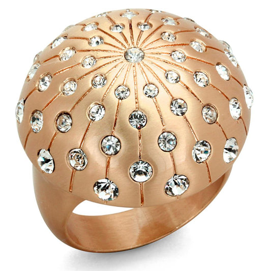 LO3514 - Rose Gold Brass Ring with Top Grade Crystal  in Clear LuxuryLifeWay Online Store