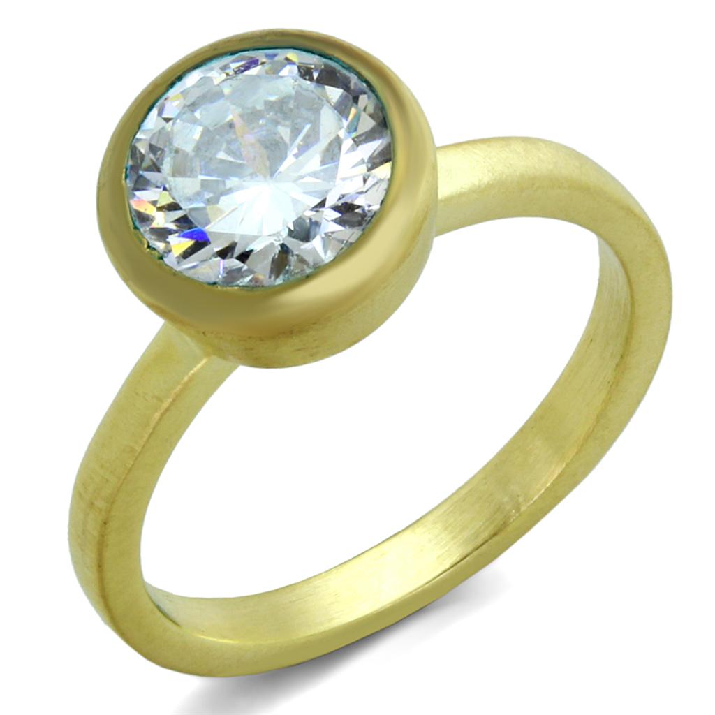 LO3538 - Gold & Brush Brass Ring with AAA Grade CZ  in Clear LuxuryLifeWay Online Store