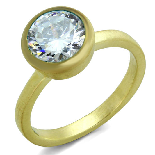 LO3538 - Gold & Brush Brass Ring with AAA Grade CZ  in Clear LuxuryLifeWay Online Store