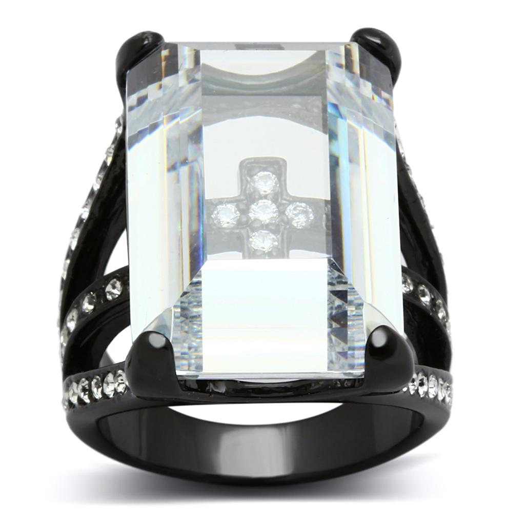 LO3593 - TIN Cobalt Black Brass Ring with AAA Grade CZ  in Clear LuxuryLifeWay Online Store
