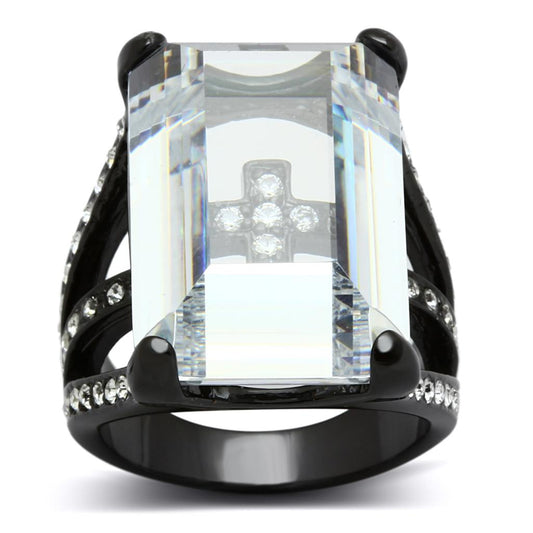 LO3593 - TIN Cobalt Black Brass Ring with AAA Grade CZ  in Clear LuxuryLifeWay Online Store
