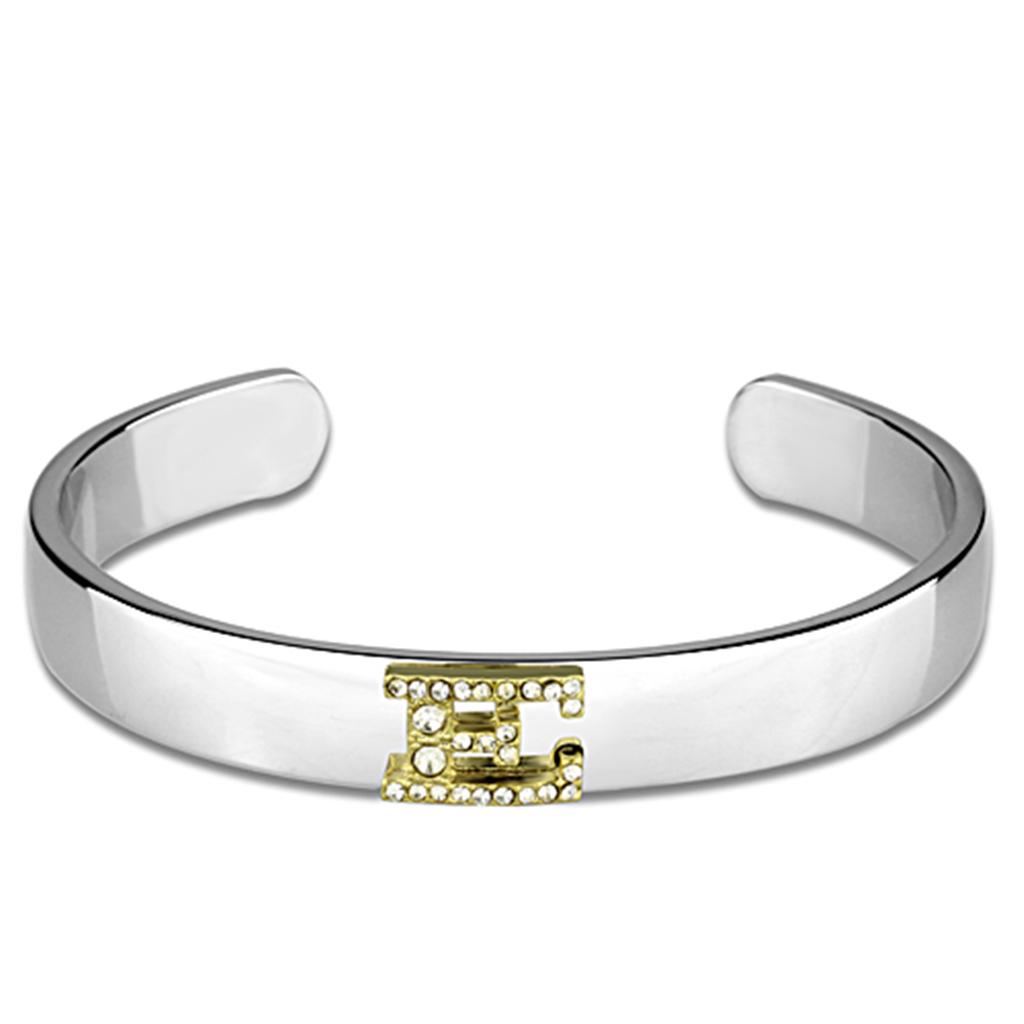 LO3615 - Reverse Two-Tone White Metal Bangle with Top Grade Crystal  in Clear LuxuryLifeWay Online Store
