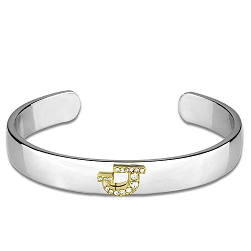 LO3620 - Reverse Two-Tone White Metal Bangle with Top Grade Crystal  in Clear LuxuryLifeWay Online Store