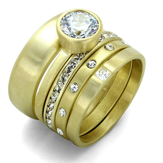 LO3645 - Gold & Brush Brass Ring with AAA Grade CZ  in Clear LuxuryLifeWay Online Store
