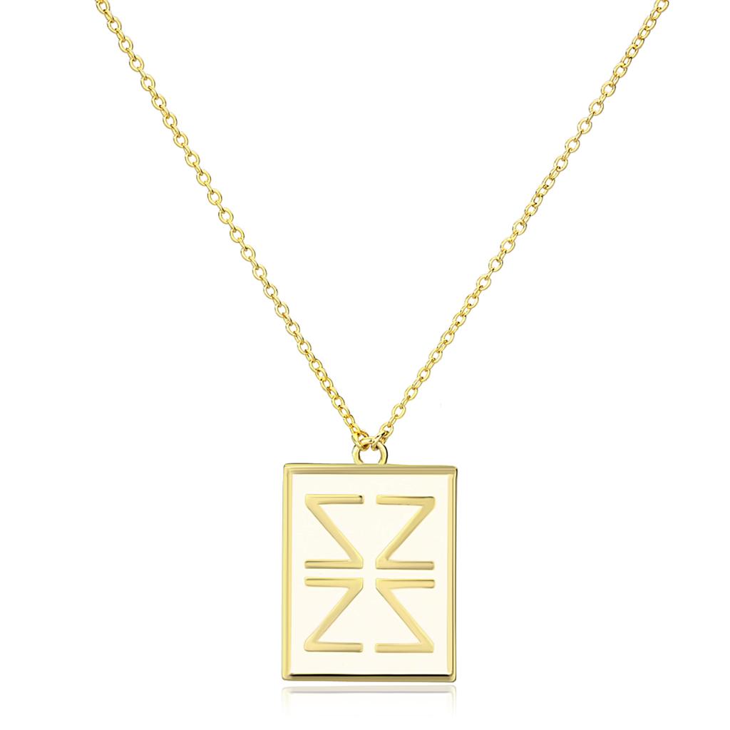 LO3684 - Gold Brass Chain Pendant with Epoxy  in White LuxuryLifeWay Online Store