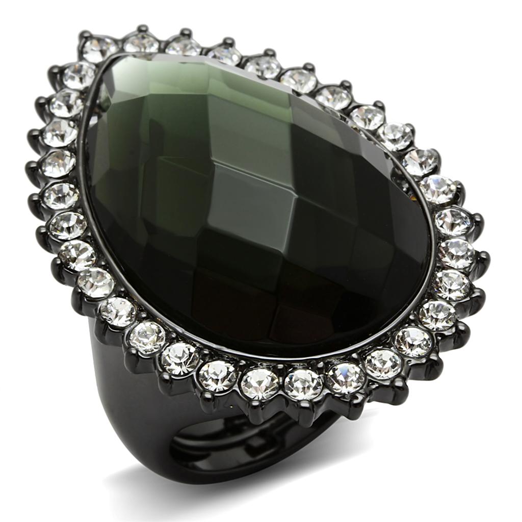 LO3688 - Ruthenium Brass Ring with Synthetic Synthetic Glass in Black Diamond LuxuryLifeWay Online Store