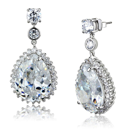 LO3765 - Rhodium Brass Earrings with AAA Grade CZ  in Clear LuxuryLifeWay Online Store