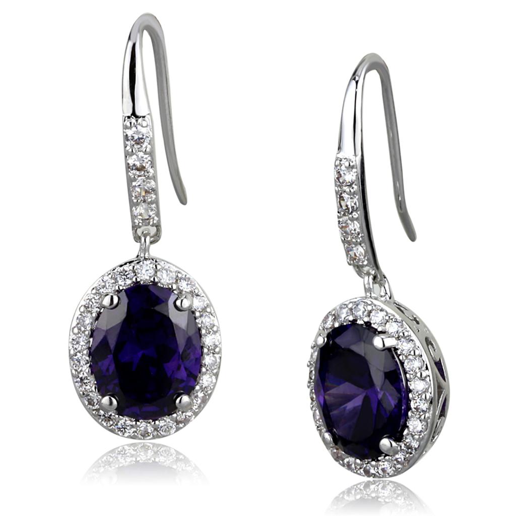 LO3771 - Rhodium Brass Earrings with AAA Grade CZ  in Amethyst LuxuryLifeWay Online Store
