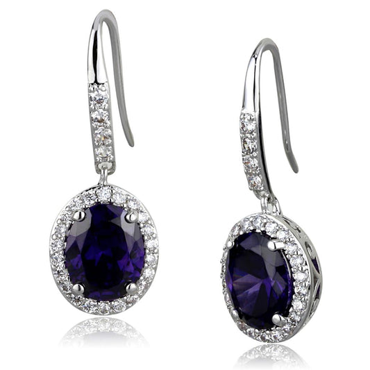 LO3771 - Rhodium Brass Earrings with AAA Grade CZ  in Amethyst LuxuryLifeWay Online Store