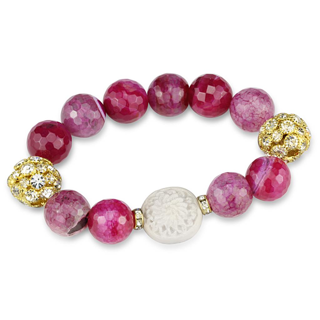 LO3782 - Gold Brass Bracelet with Synthetic Onyx in Fuchsia LuxuryLifeWay Online Store