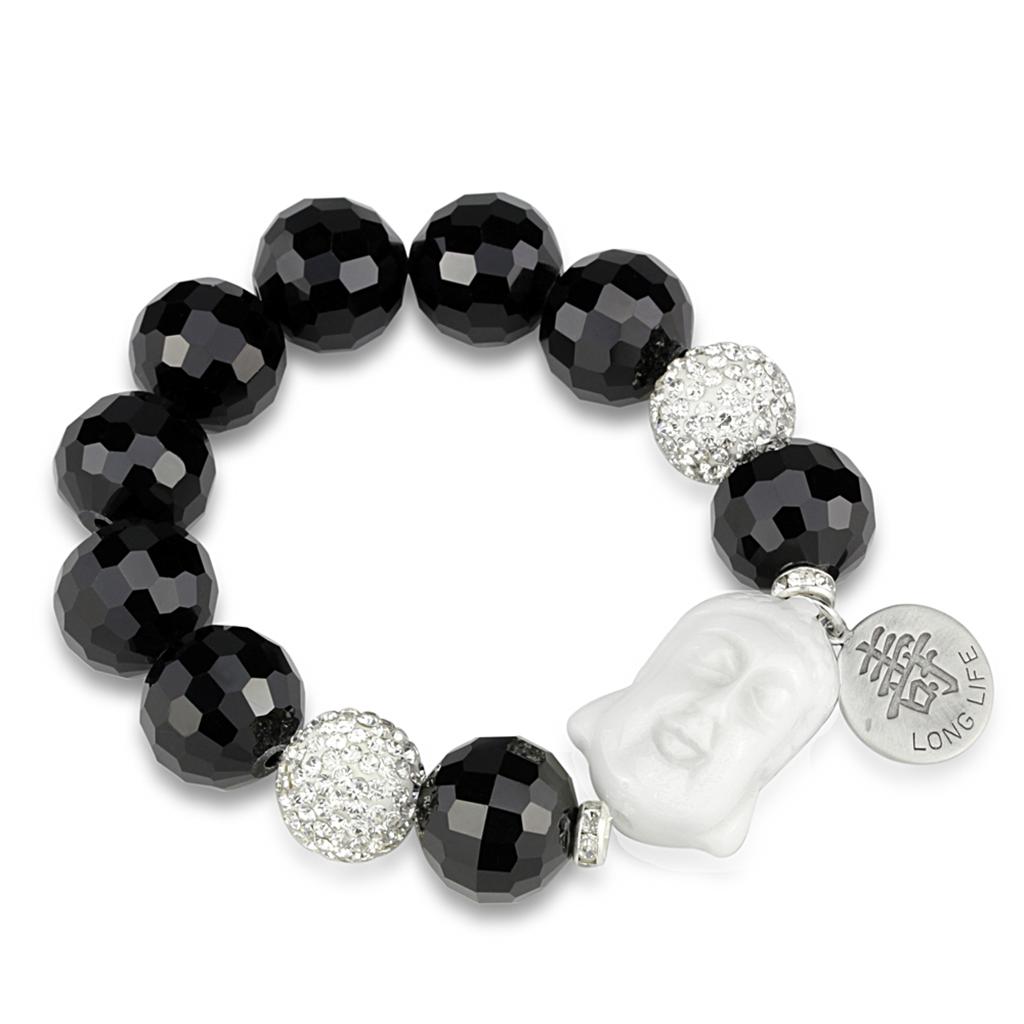 LO3792 - Antique Silver White Metal Bracelet with Synthetic Synthetic Glass in Jet LuxuryLifeWay Online Store