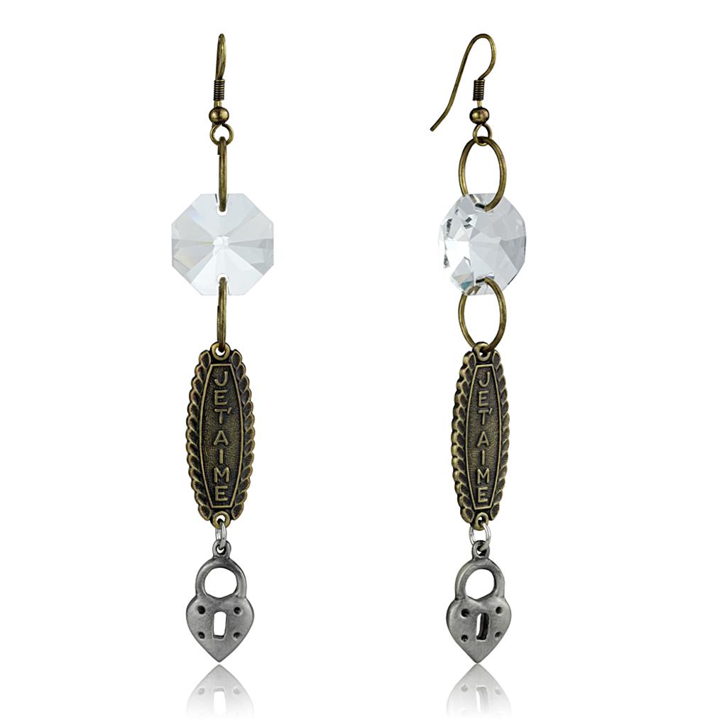 LO3801 - Gold+Antique Silver White Metal Earrings with Synthetic Synthetic Glass in Clear LuxuryLifeWay Online Store