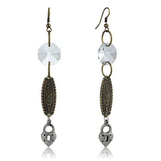 LO3801 - Gold+Antique Silver White Metal Earrings with Synthetic Synthetic Glass in Clear LuxuryLifeWay Online Store