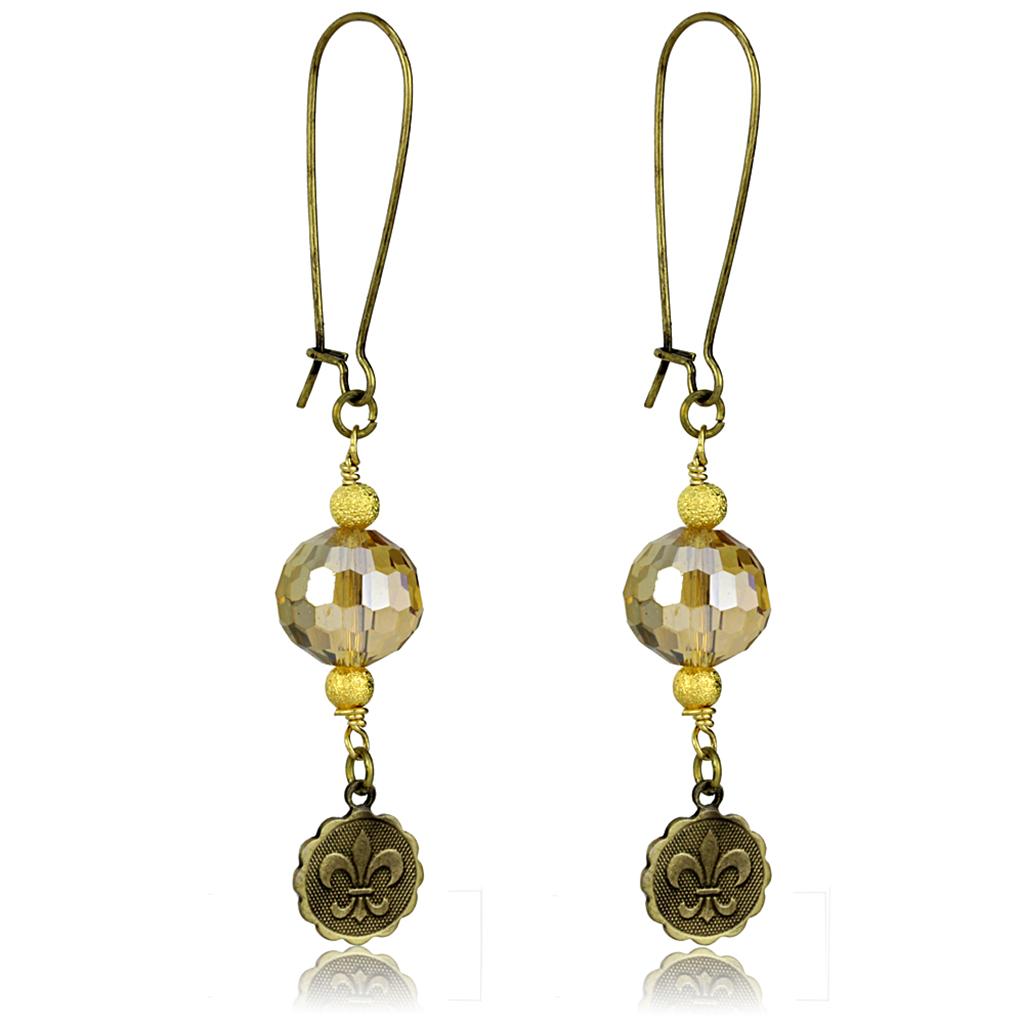 LO3806 - Antique Copper White Metal Earrings with Synthetic Glass Bead in Champagne LuxuryLifeWay Online Store