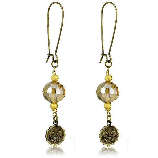 LO3806 - Antique Copper White Metal Earrings with Synthetic Glass Bead in Champagne LuxuryLifeWay Online Store