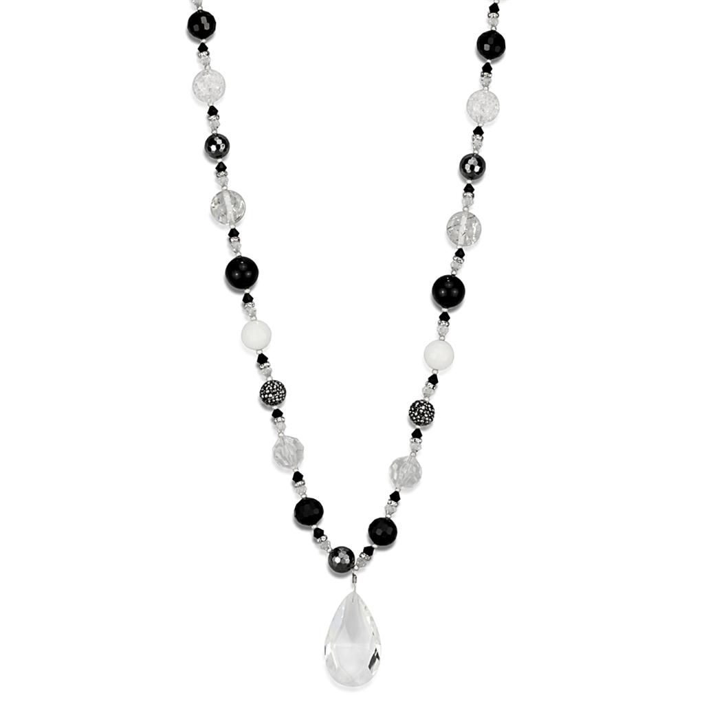 LO3817 - Antique Silver White Metal Necklace with Synthetic Synthetic Glass in Clear LuxuryLifeWay Online Store