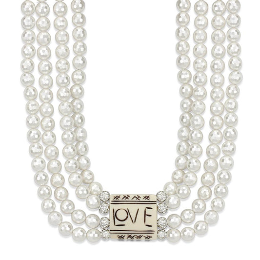 LO3820 - Antique Silver White Metal Necklace with Synthetic Glass Bead in White LuxuryLifeWay Online Store