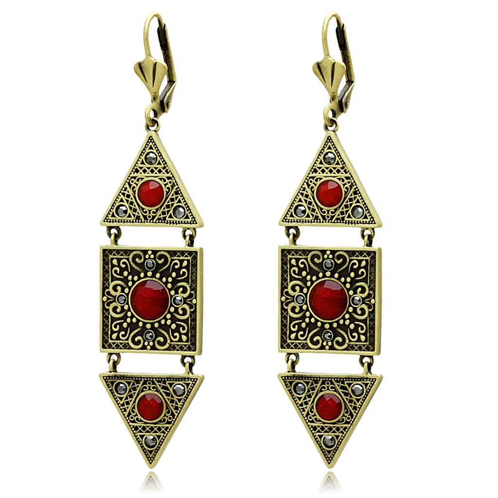 LO3851 - Antique Copper Brass Earrings with Synthetic Synthetic Glass in Siam LuxuryLifeWay Online Store